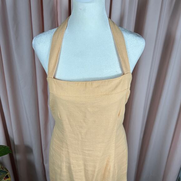 Abercrombie & Fitch Linen Halter Dress Medium Tall Peach Back Smocking NEW - Picture 2 of 8